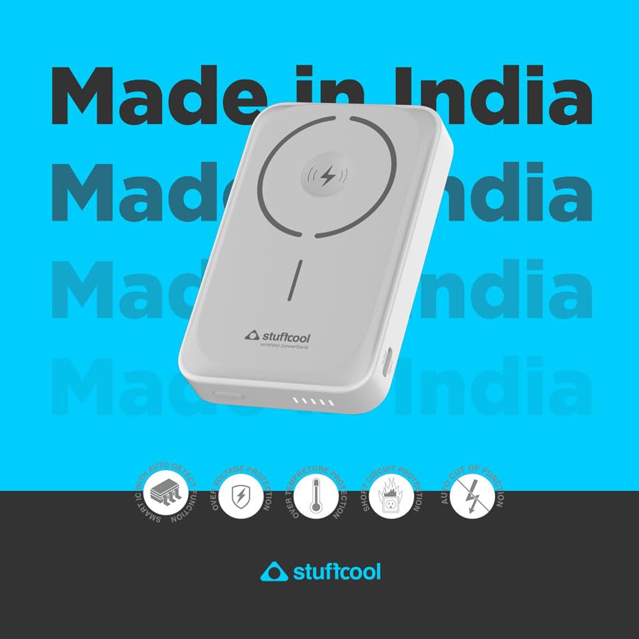 Stuffcool Click Duo 10000mAh Magnetic Wirelsss Powerbank for iPhone 16/15/14/13/12 with Apple Watch Charging Featuring Type-C Port PD 20W to Charge iPhone 50% in 30 mins