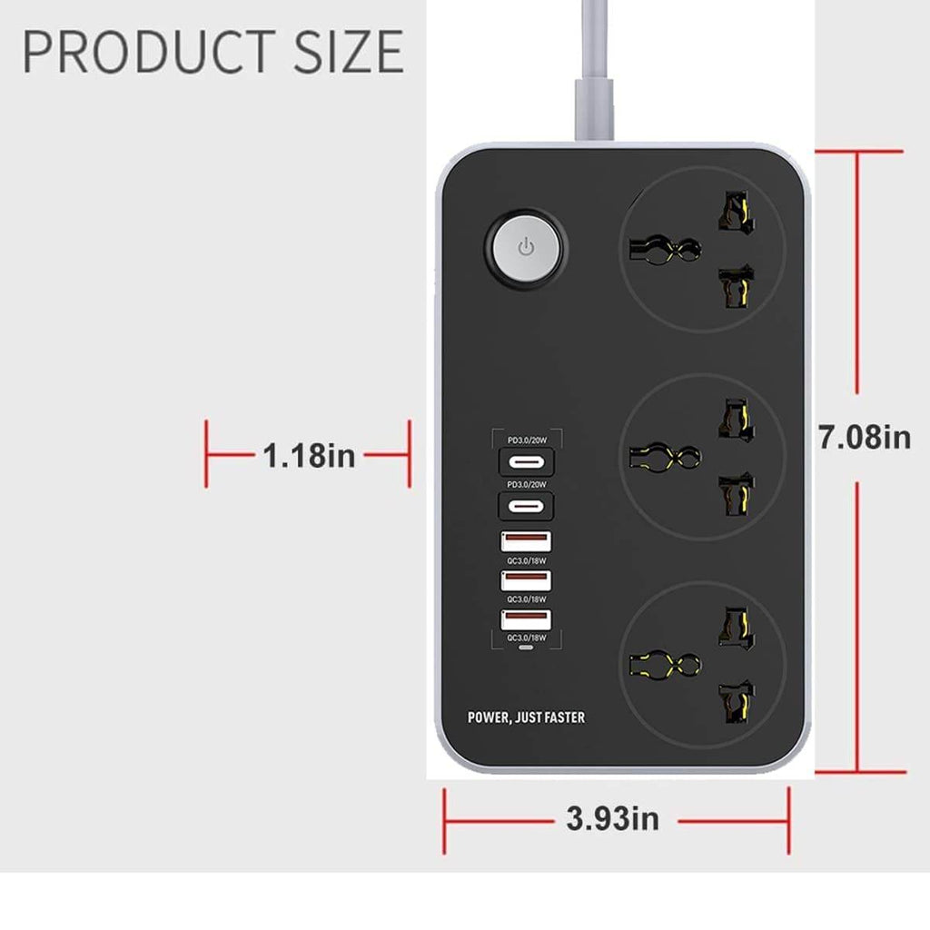 Extension Board with USB Ports 2500W Extension Fire Resistant 3 Socket with 38W 3 USB & 20W Fast 2 Type C Ports Fast Charger Heavy Duty & Universal Surge Protection Sockets with 2 Miter Wire - The Digital Hub