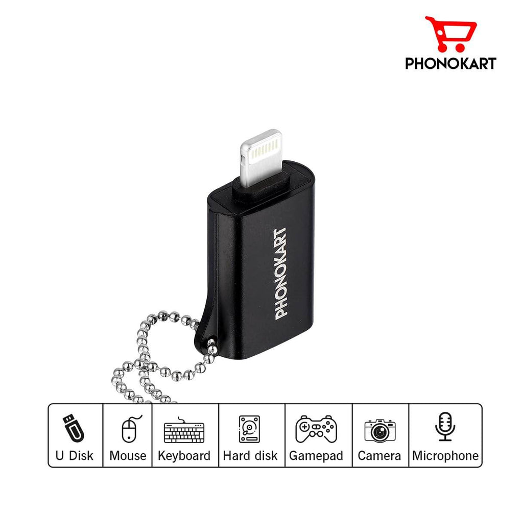 Phonokart OTG - I Connector USB-C Female to Lightning Cable Adapter for i-Phone 15 14 13 12 11 Air Pods iOS Devices |Black| - The Digital Hub