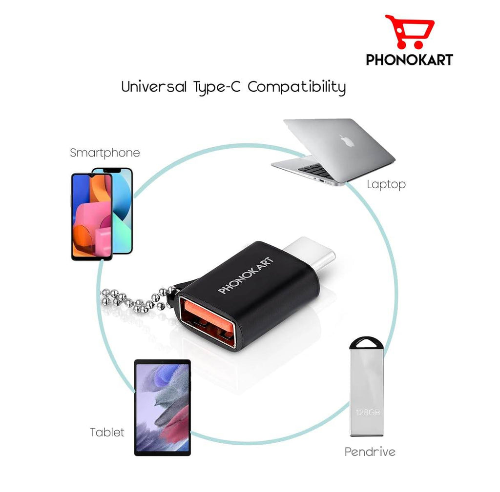 Phonokart OTG Type C, USB to Type C, Type C to USB Connector Compatible with All Type C Devices |Black| - The Digital Hub