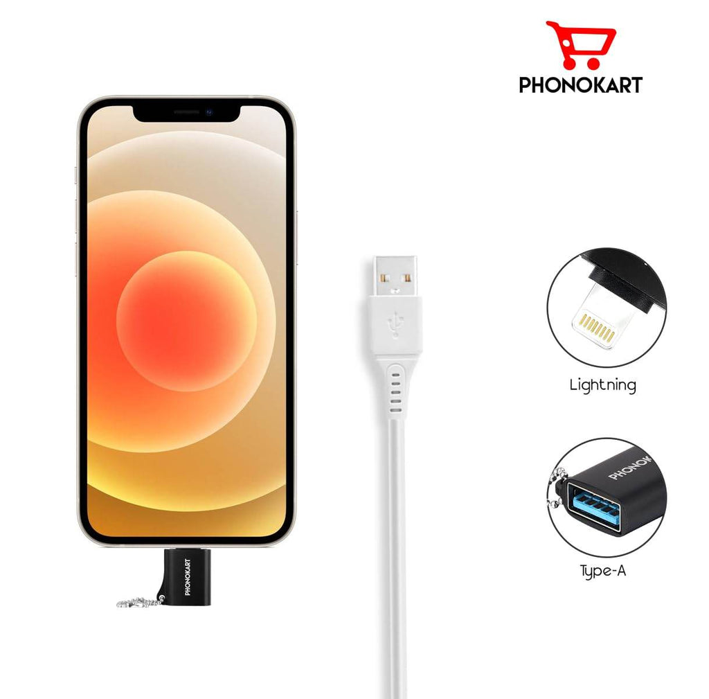 Phonokart OTG - I Connector USB-C Female to Lightning Cable Adapter for i-Phone 15 14 13 12 11 Air Pods iOS Devices |Black| - The Digital Hub