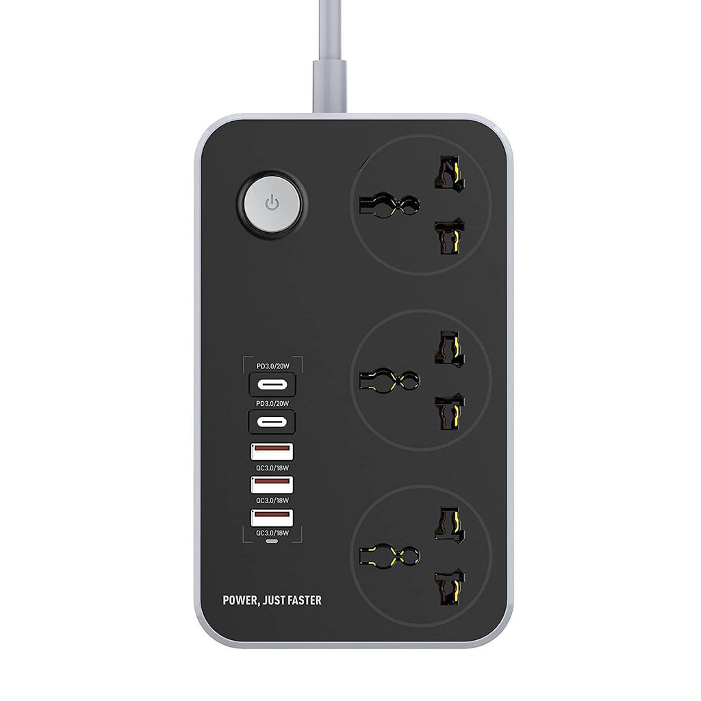 Extension Board with USB Ports 2500W Extension Fire Resistant 3 Socket with 38W 3 USB & 20W Fast 2 Type C Ports Fast Charger Heavy Duty & Universal Surge Protection Sockets with 2 Miter Wire - The Digital Hub