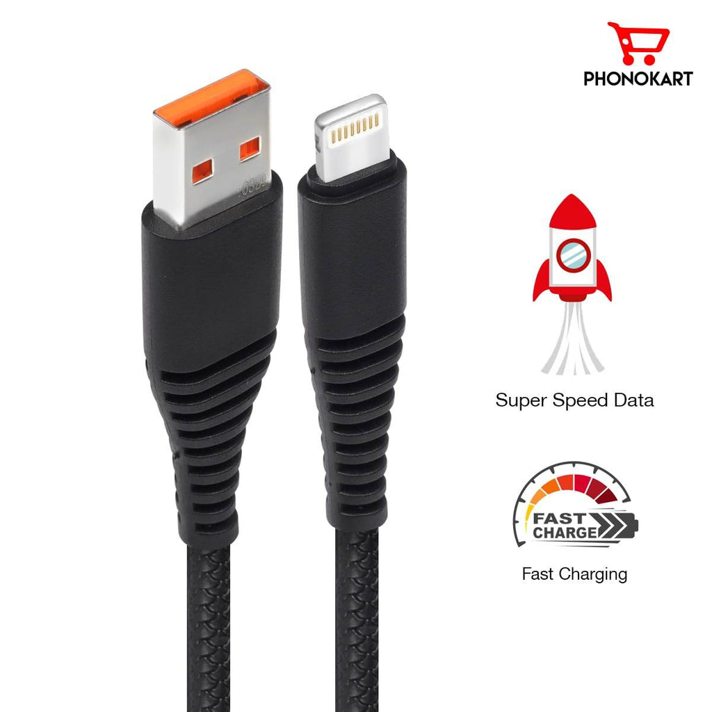 Phonokart Lightning Cable 1 m PKRPDAC-BLK (Compatible with Iphone, iPhone 12, iPhone 12 mini, iphone 11, Black) - The Digital Hub