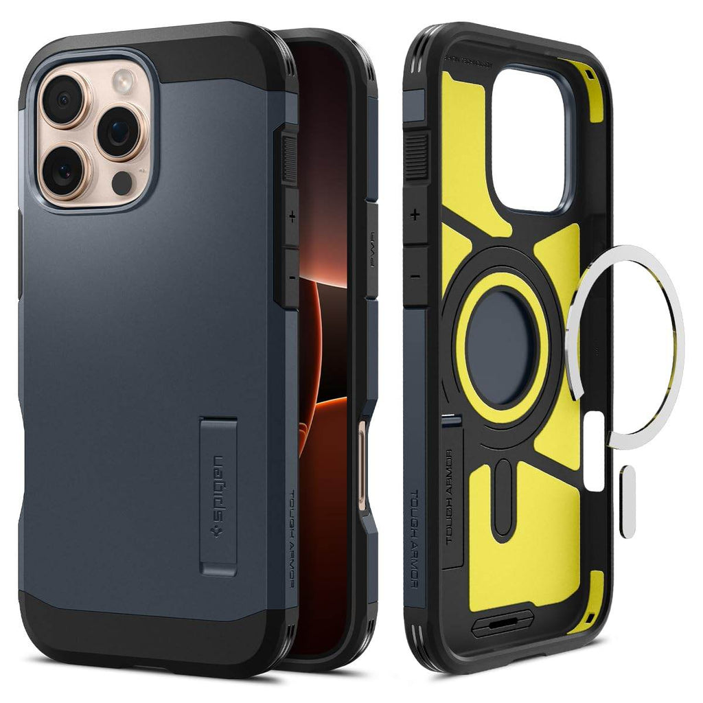 Spigen Tough Armor(Ai) Magfit Back Cover Case Compatible with iPhone 16 Pro Max (TPU + Poly Carbonate | Metal Slate) - The Digital Hub