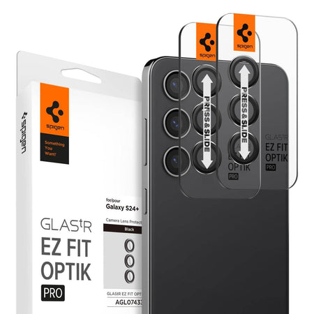 Spigen EZ Fit Optik Pro Tempered Glass Camera Lens Protector Guard for Galaxy S24 Plus (Black) - 2 Pack - The Digital Hub