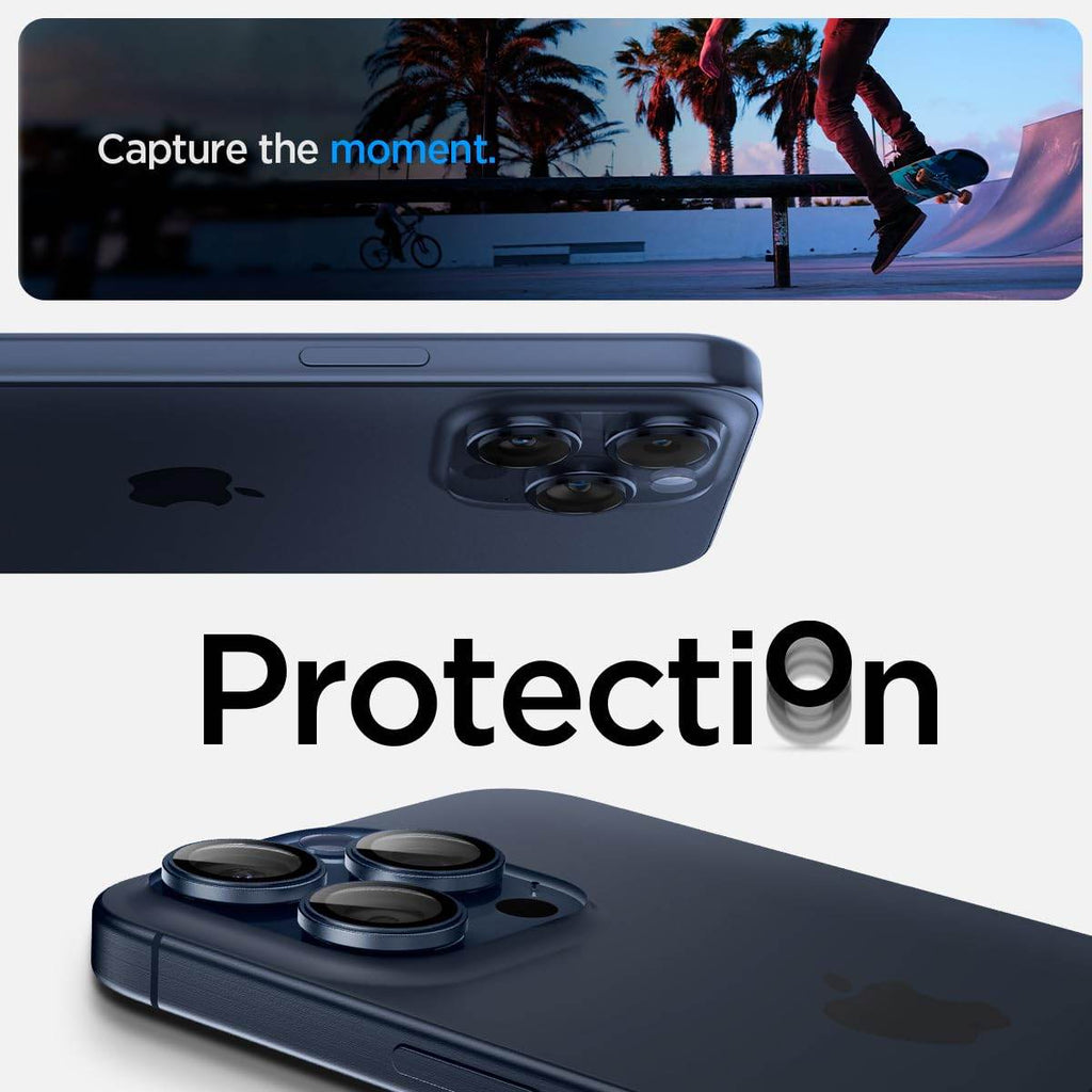 Spigen EZ Fit Optik Pro Tempered Glass Camera Lens Protector Guard for iPhone 16 Pro / 16 Pro Max / 15 Pro / 15 Pro Max / 14 Pro / 14 Pro Max (Blue Titanium) - 2 Pack - The Digital Hub