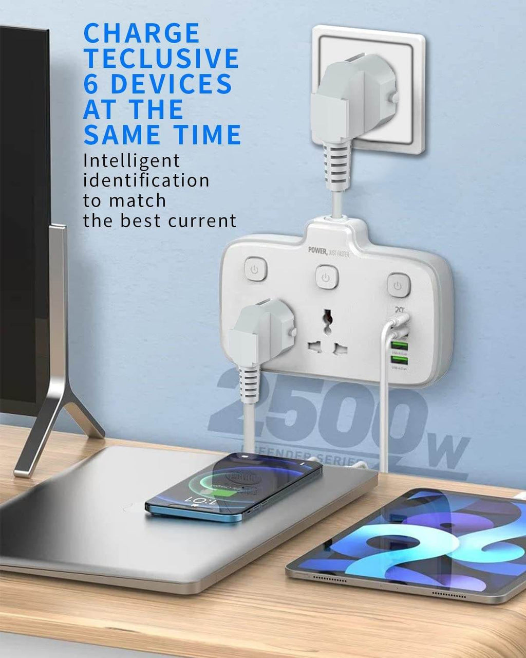 JTP-3611 Universal Power Strip USB Outlet Extension Cord Adapter Wall Charger Surge Protector Socket with 4 USB Port - The Digital Hub