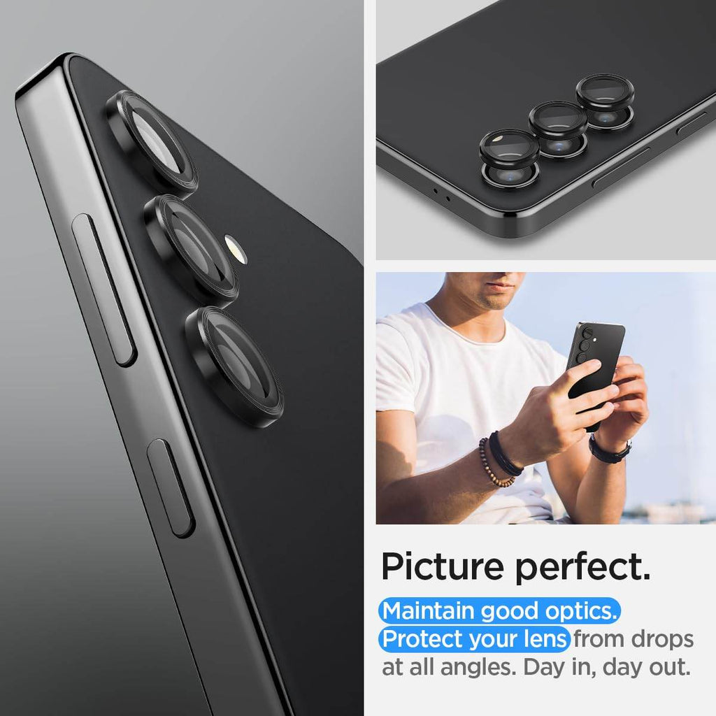 Spigen EZ Fit Optik Pro Tempered Glass Camera Lens Protector Guard for Galaxy S24 Plus (Black) - 2 Pack - The Digital Hub