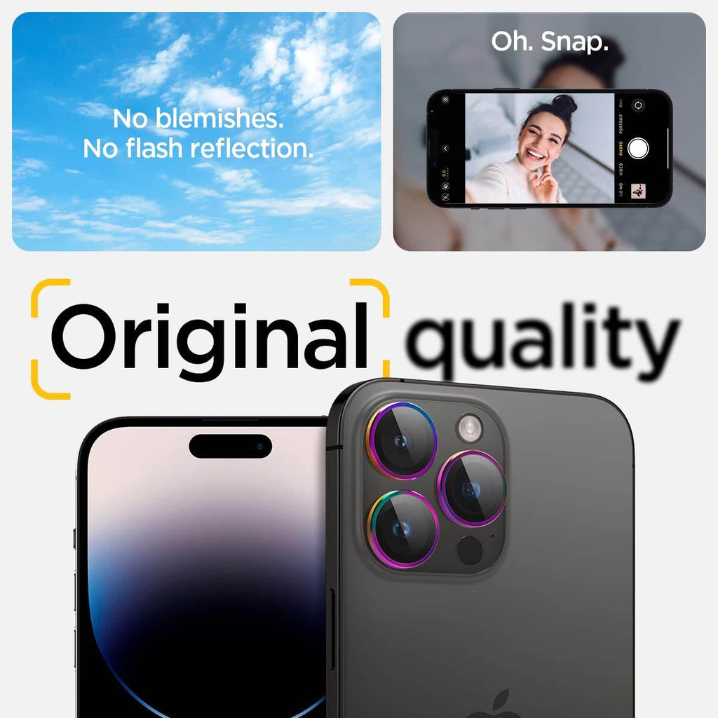 Spigen EZ Fit Optik Pro Tempered Glass Camera Lens Protector Guard for iPhone 16 Pro / 16 Pro Max / 15 Pro / 15 Pro Max / 14 Pro / 14 Pro Max (Rainbow) - 2 Pack - The Digital Hub