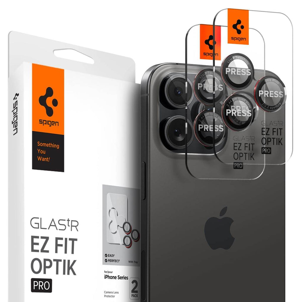 Spigen EZ Fit Optik Pro Tempered Glass Camera Lens Protector Guard for iPhone 16 Pro / 16 Pro Max / 15 Pro / 15 Pro Max / 14 Pro / 14 Pro Max (L-Series Edition) - 2 Pack - The Digital Hub