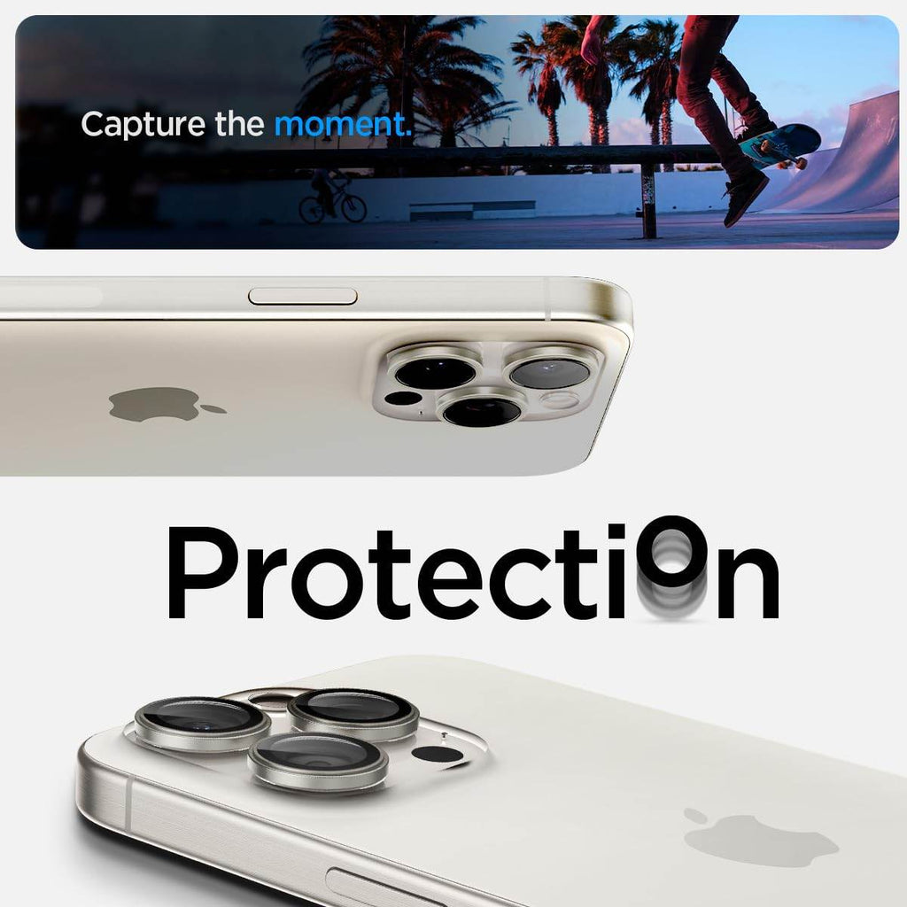 Spigen EZ Fit Optik Pro Tempered Glass Camera Lens Protector Guard for iPhone 16 Pro / 16 Pro Max / 15 Pro / 15 Pro Max / 14 Pro / 14 Pro Max (White Titanium) - 2 Pack - The Digital Hub