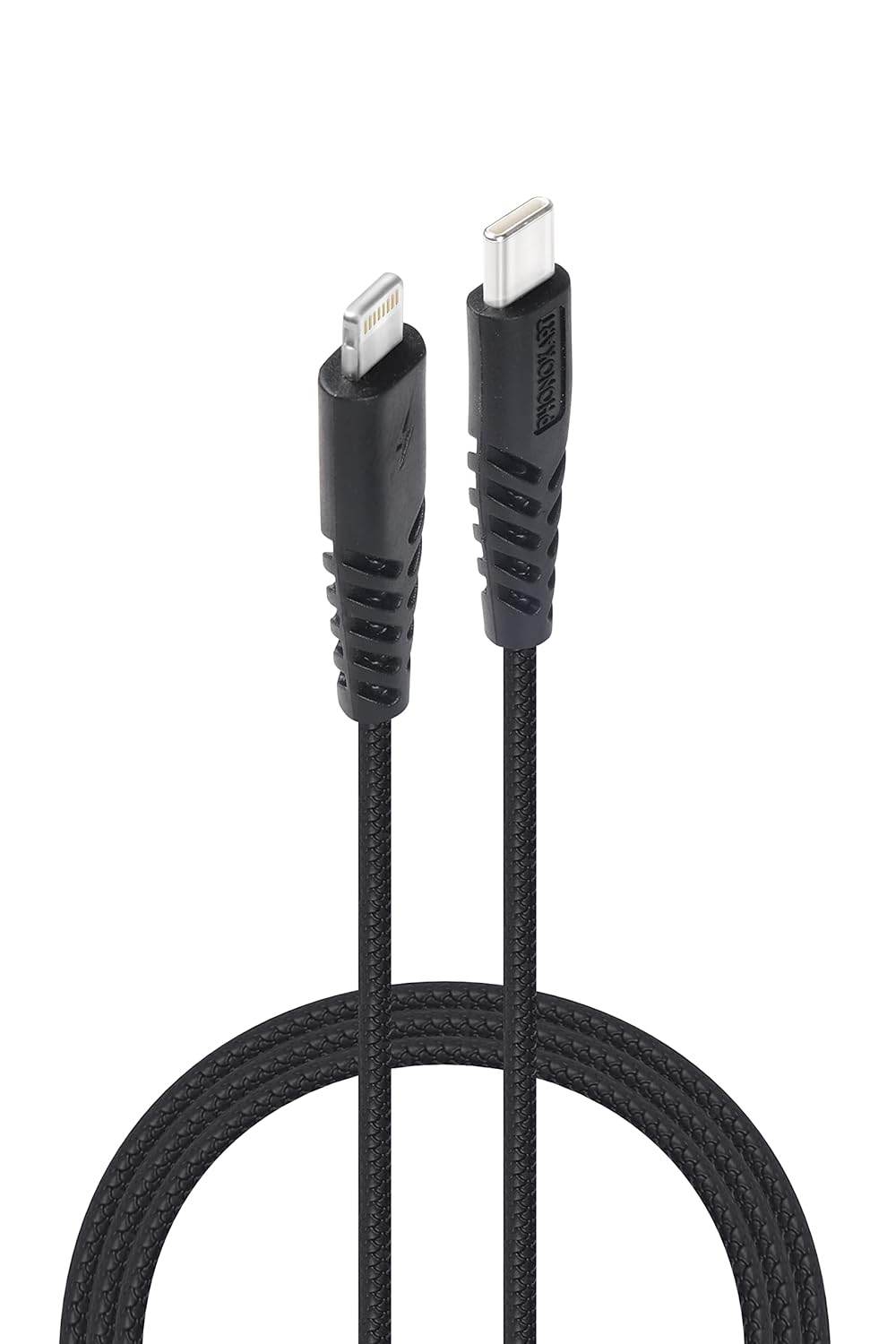 Phonokart Lightning Cable 5 A 2 m TPE BRAIDED PKSWIFTCL15-BLK (Compatible with iPhone 13, iPhone 12, iPhone X, iPhone 11, Black, One Cable) - The Digital Hub