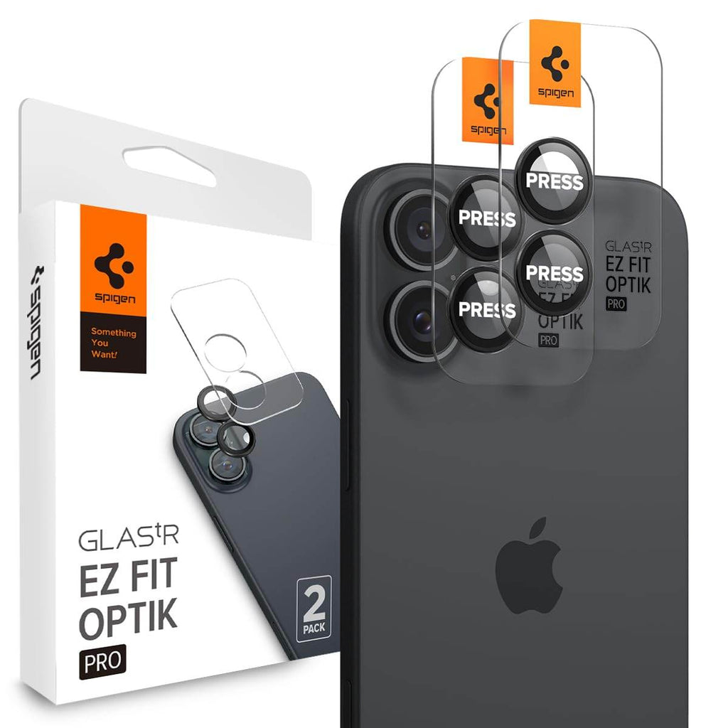 Spigen EZ Fit Optik Pro Tempered Glass Camera Lens Protector Guard for iPhone 16/16 Plus (Black) - 2 Pack - The Digital Hub