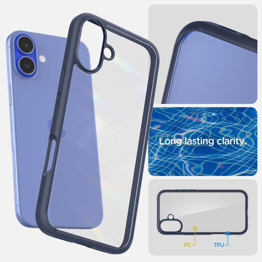 Spigen Ultra Hybrid Back Cover Case Compatible with iPhone 16 (TPU + Poly Carbonate | Navy Blue) - The Digital Hub