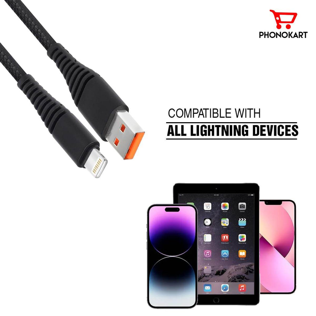 Phonokart Lightning Cable 1 m PKRPDAC-BLK (Compatible with Iphone, iPhone 12, iPhone 12 mini, iphone 11, Black) - The Digital Hub