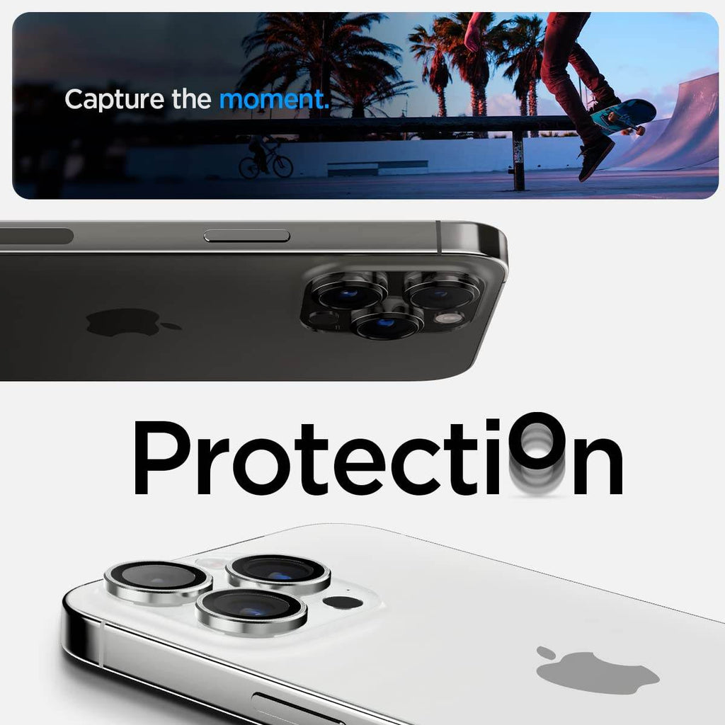 Spigen EZ Fit Optik Pro Tempered Glass Camera Lens Protector Guard for iPhone 16 Pro / 16 Pro Max / 15 Pro / 15 Pro Max / 14 Pro / 14 Pro Max (Silver) - 2 Pack - The Digital Hub