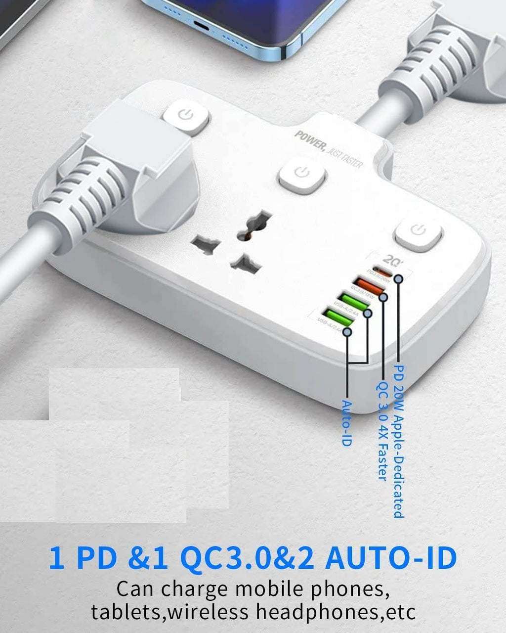 JTP-3611 Universal Power Strip USB Outlet Extension Cord Adapter Wall Charger Surge Protector Socket with 4 USB Port - The Digital Hub