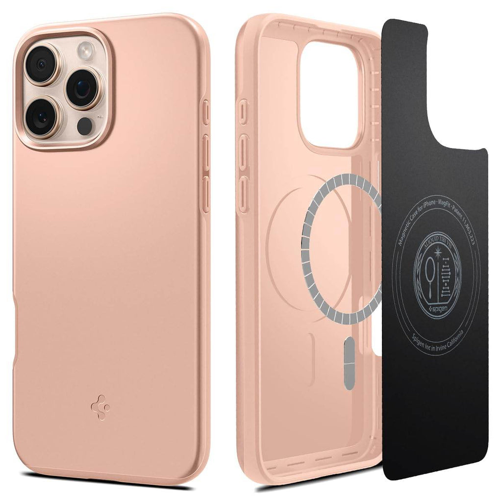 Spigen Thin Fit Magfit Back Cover Case Compatible with iPhone 16 Pro max (TPU + Poly Carbonate | Rose Titanium) - The Digital Hub