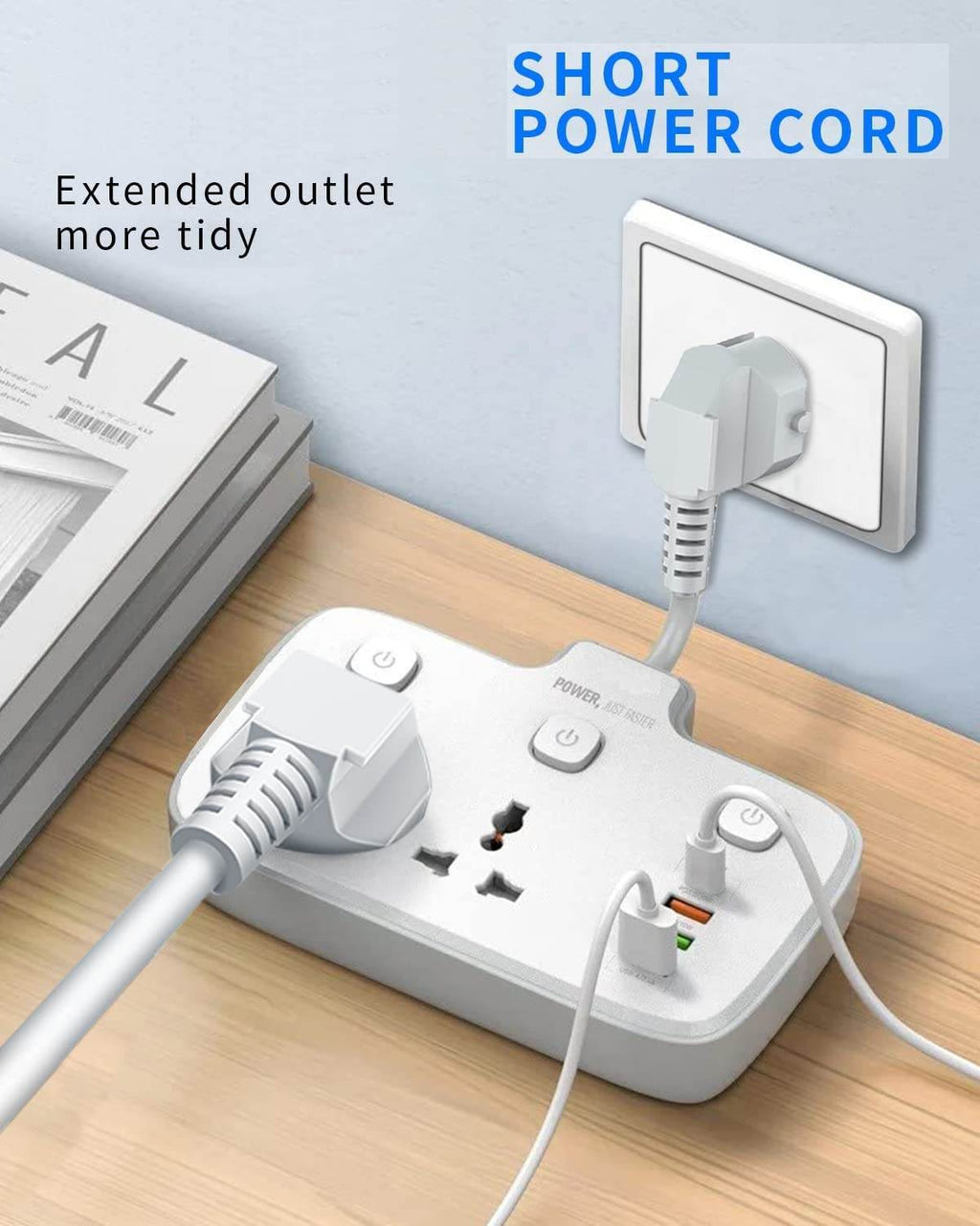 JTP 2500W 10A Extension Power Strip with USB Ports | 2 Power Socket with 20W Type C USB PD QC 3.0 Fast USB Port | Multi Port Extension with USB Port and Individual Switch - The Digital Hub