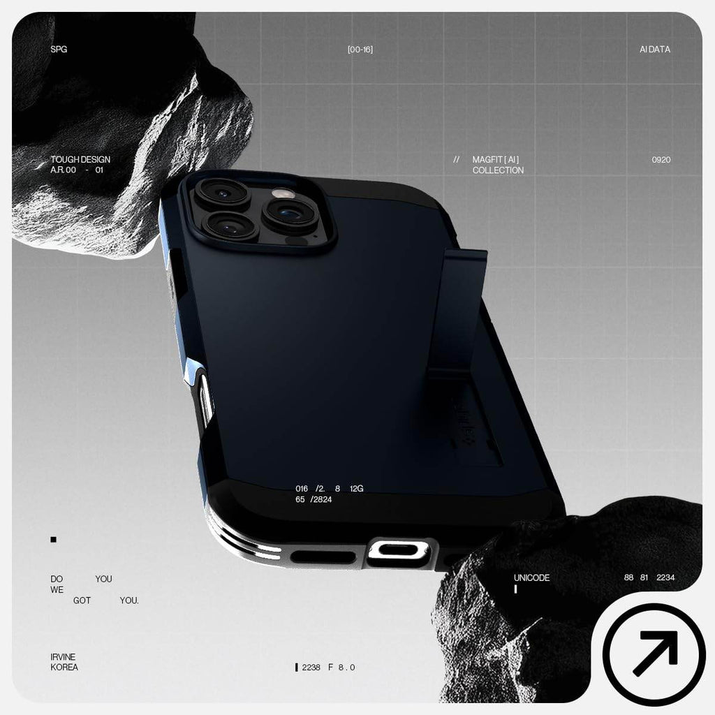 Spigen Tough Armor(Ai) Magfit Back Cover Case Compatible with iPhone 16 Pro Max (TPU + Poly Carbonate | Metal Slate) - The Digital Hub