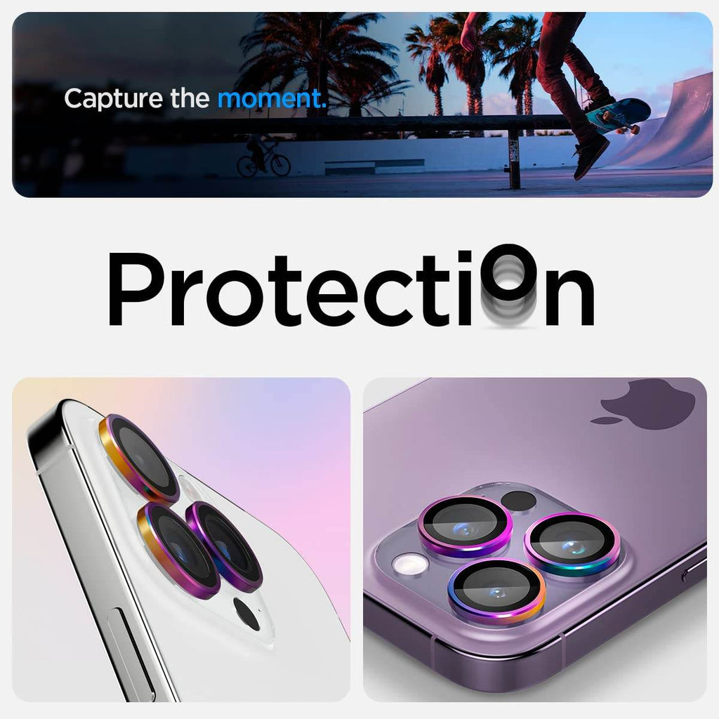 Spigen EZ Fit Optik Pro Tempered Glass Camera Lens Protector Guard for iPhone 16 Pro / 16 Pro Max / 15 Pro / 15 Pro Max / 14 Pro / 14 Pro Max (Rainbow) - 2 Pack - The Digital Hub