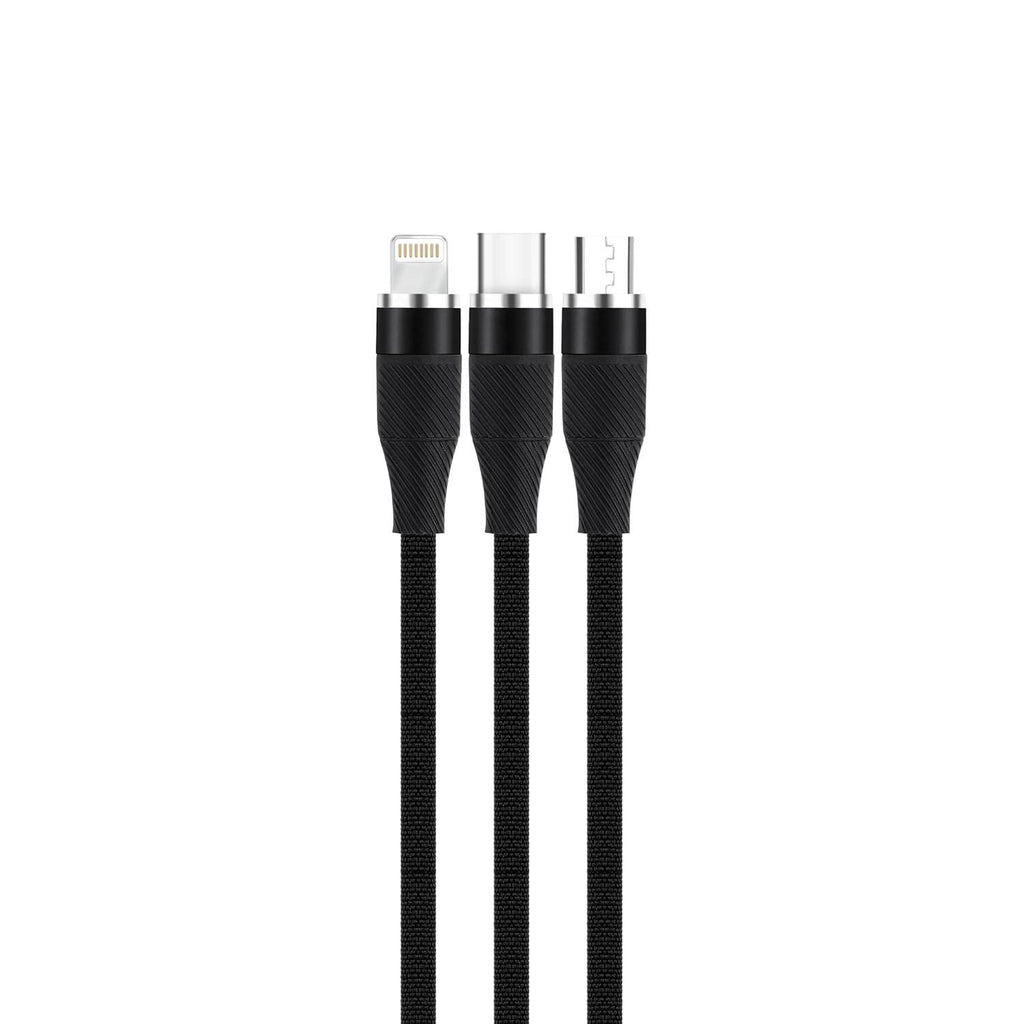 Phonokart TRIX 3 in 1 100W Fast Charging Cable, 3Amp Multi Charger Cable for Micro USB, iOS and Type-C Devices, Mobile Tablet PC Laptop Android Smartphone with 0.3meter cable (BLACK) - The Digital Hub