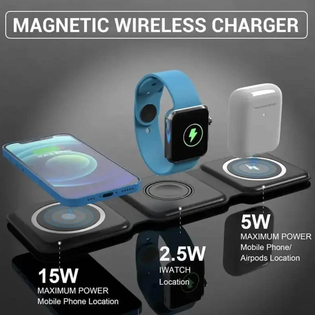 JTP 3 in 1 Folding Magnetic Wireless Charger 15 W Charging Power for IWATCH AIRPODS and Smartphone (JTP-W3) - The Digital Hub