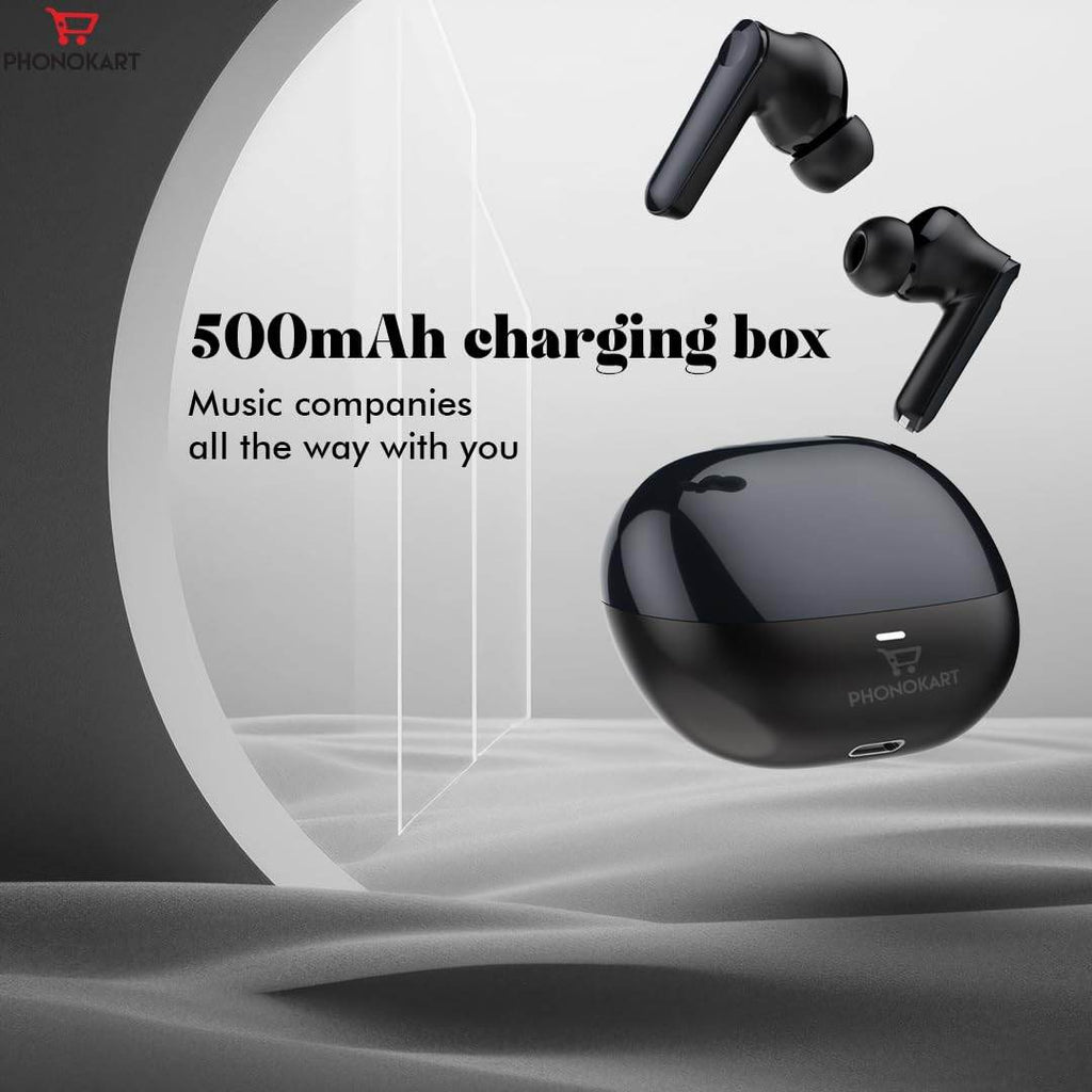 Phonokart TWS Earbuds 500mAh Charging Box,40H Play Time, 7H Music Playtime, 5H Talk Time (White) - The Digital Hub