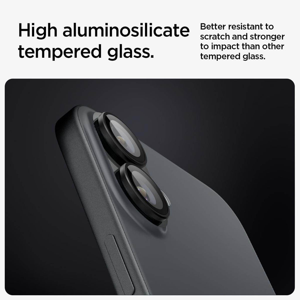 Spigen EZ Fit Optik Pro Tempered Glass Camera Lens Protector Guard for iPhone 16/16 Plus (Black) - 2 Pack - The Digital Hub