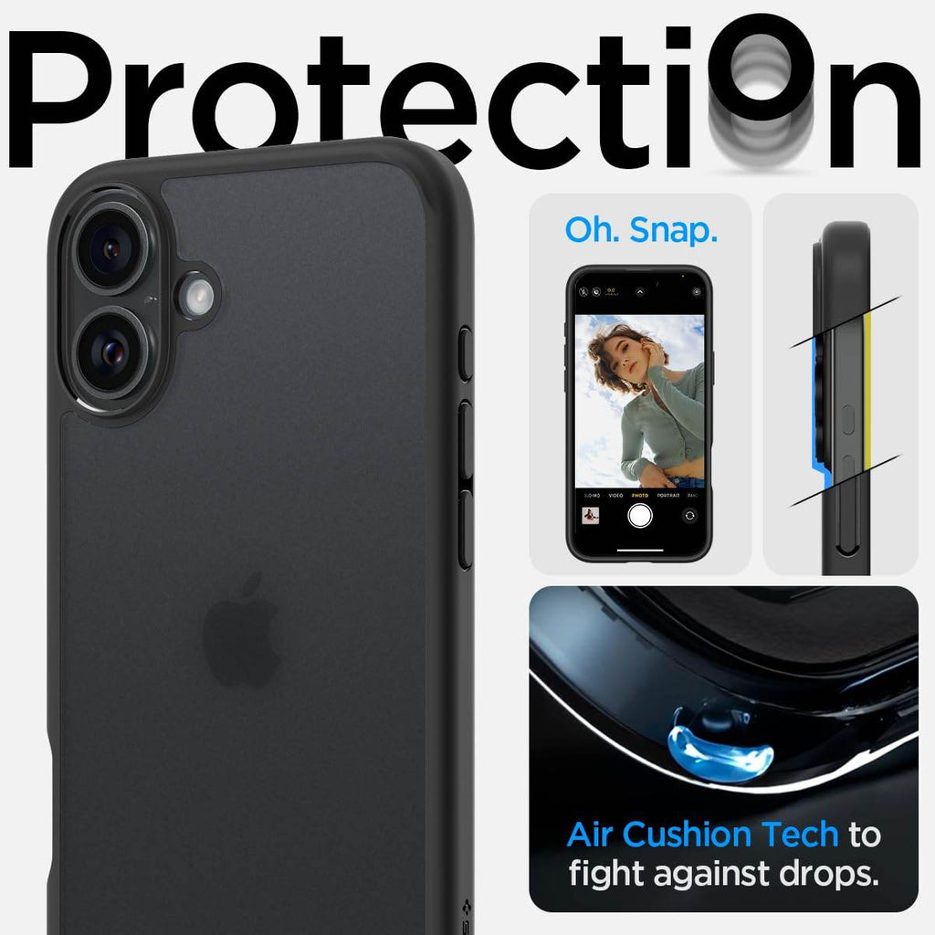 Spigen Ultra Hybrid Back Cover Case Compatible with iPhone 16 (TPU + Poly Carbonate | Frost Black) - The Digital Hub