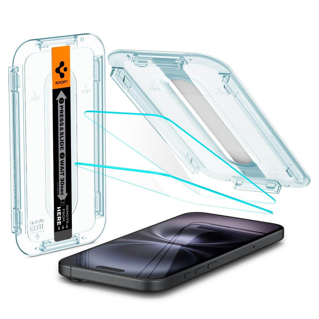 Spigen EZ Fit Tempered Glass Screen Protector Guard for iPhone 16 / iPhone 15 (2 Pack) - The Digital Hub