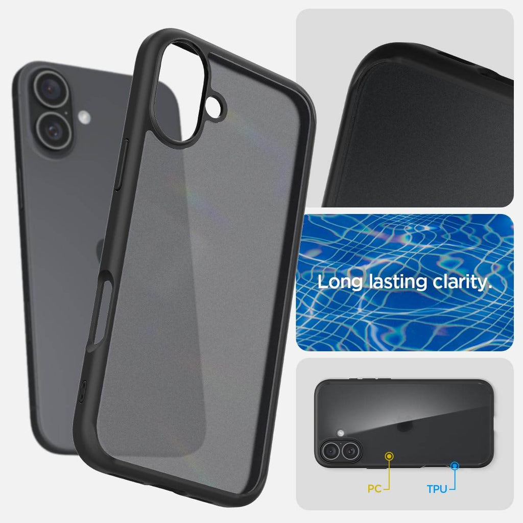 Spigen Ultra Hybrid Back Cover Case Compatible with iPhone 16 (TPU + Poly Carbonate | Frost Black) - The Digital Hub