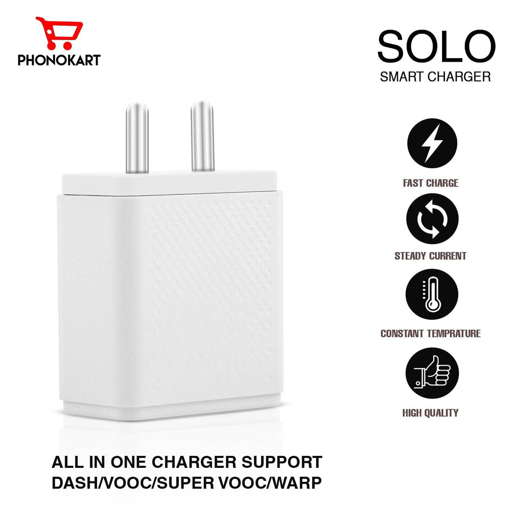 PHONOKART Solo Smart Charger with Fast Charge, Steady Current, Constant Temperature, Supports Dash/VOOC/Super VOOC/WARP, with 6 Amp Type C Cable, White - The Digital Hub