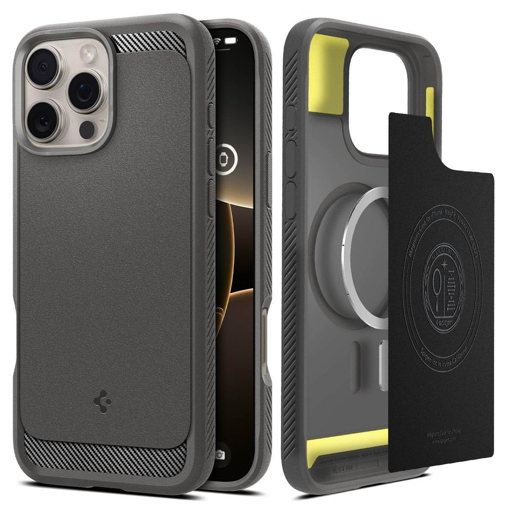 Spigen Rugged Armor Magfit Back Cover Case Compatible with iPhone 16 Pro Max (TPU + Poly Carbonate | Gray) - The Digital Hub