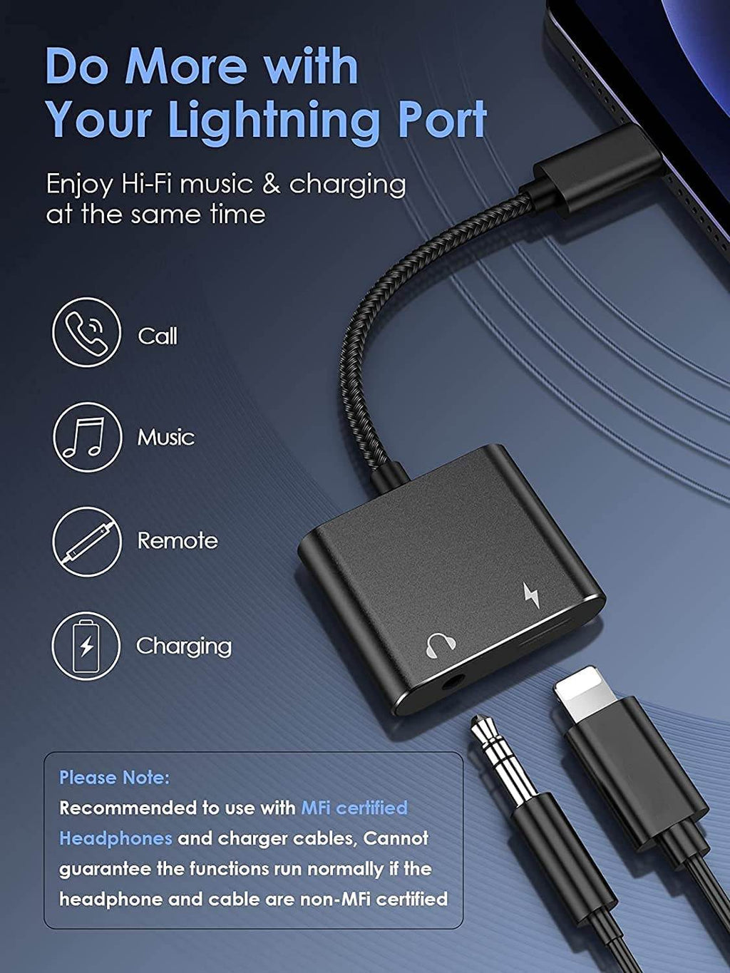 CARE CASE JTP-136 iPhone Splitter Audio and Charge Adapter 2 in 1 Lightning to 3.5mm Headphones Jack + Charger Adapter for iPhone 14/14 Pro/13/13 Pro/13 Pro Max/12/12 Mini/11/11 Pro/X/XS/SE - The Digital Hub