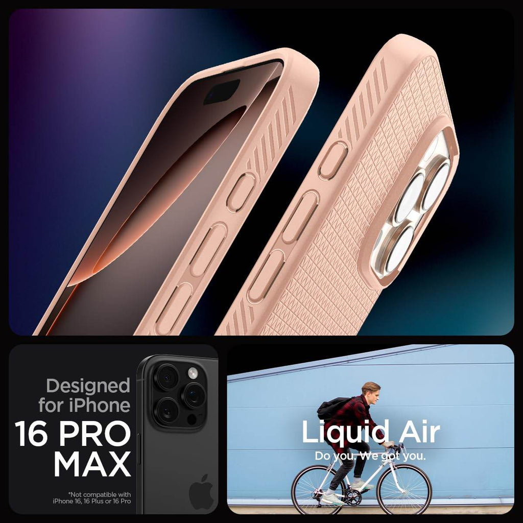 Spigen Liquid Air Back Cover Case Compatible with iPhone 16 Pro Max (TPU | Rose Titanium) - The Digital Hub