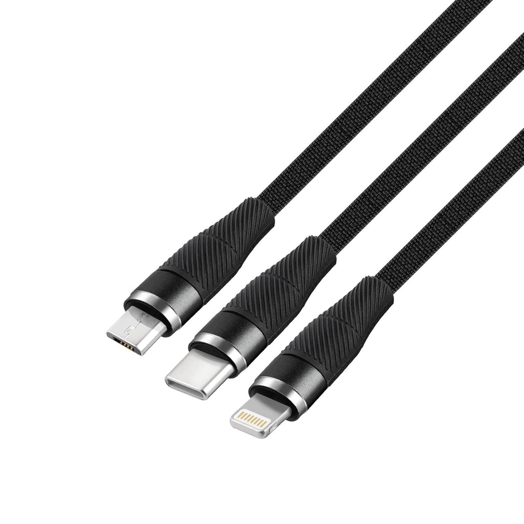 Phonokart TRIX 3 in 1 100W Fast Charging Cable, 3Amp Multi Charger Cable for Micro USB, iOS and Type-C Devices, Mobile Tablet PC Laptop Android Smartphone with 0.3meter cable (BLACK) - The Digital Hub