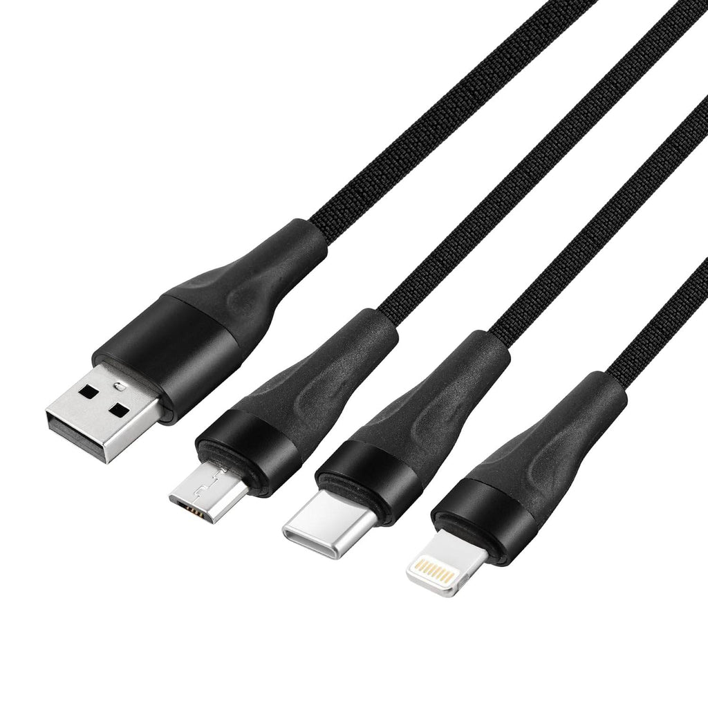 Phonokart NEXO 5 in 1 3Amps USB-A +Type C Charging Cable for Micro USB, Lightning & Type C, 1.5 m, Multi Charger Cable, Data Transfer Support (BLACK) - The Digital Hub