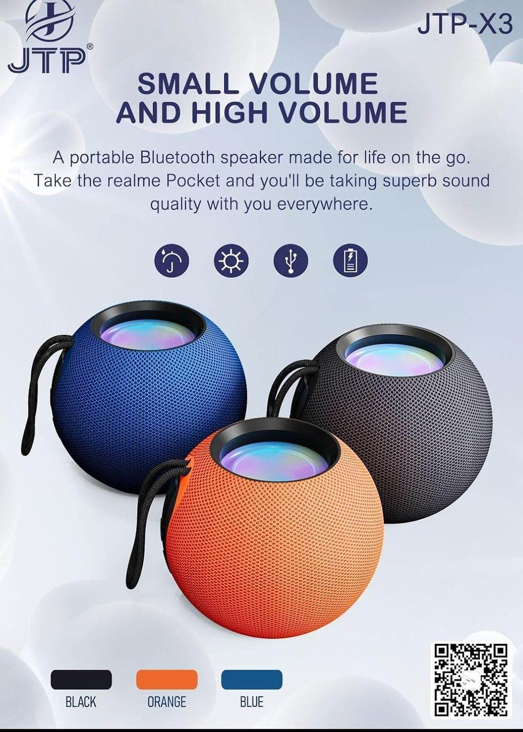 JTP Portable Bluetooth Speaker RGB Colour Light Wireless Speaker, (JTP-X3) (Colour VAIRIANT) - The Digital Hub