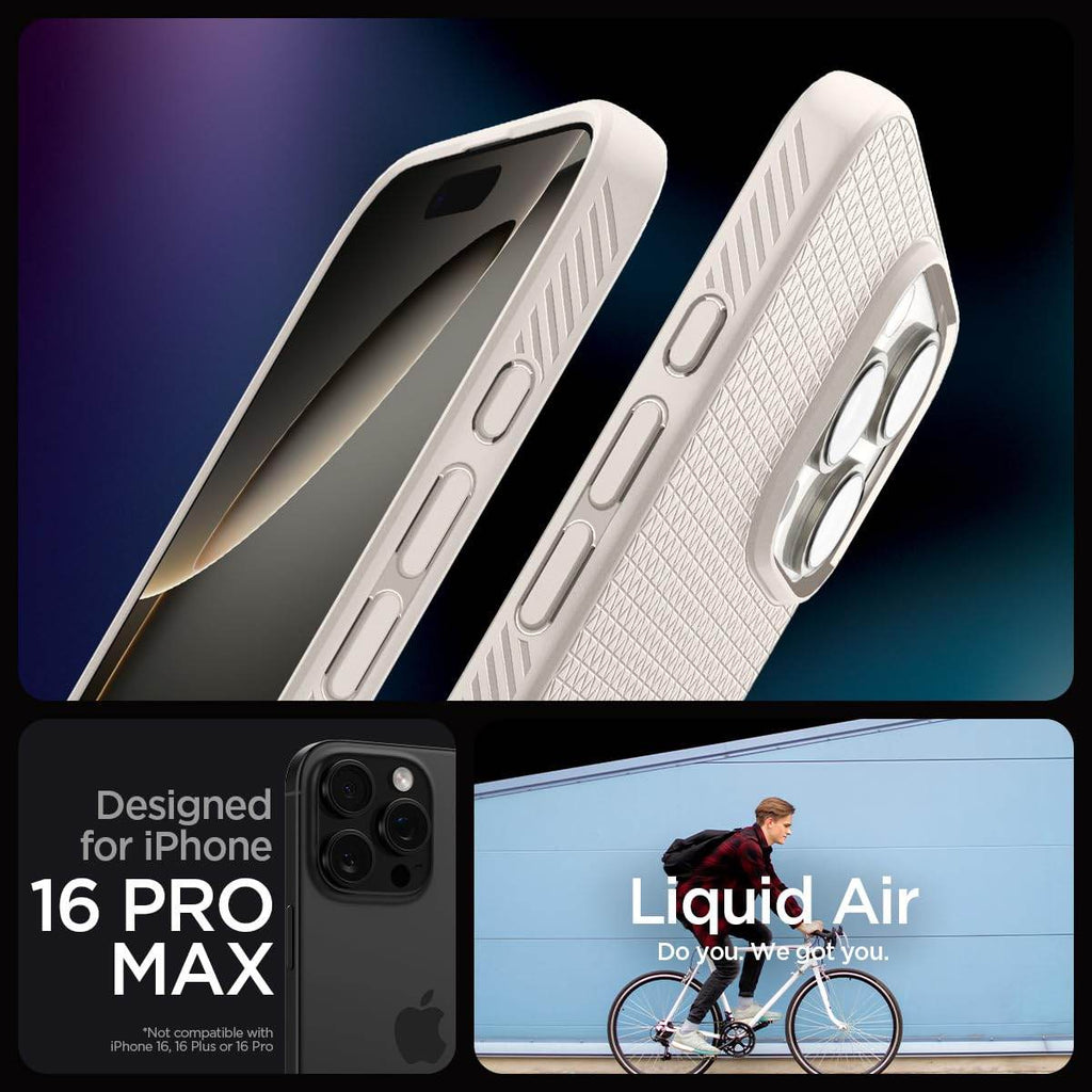 Spigen Liquid Air Back Cover Case Compatible with iPhone 16 Pro Max (TPU | Natural Titanium) - The Digital Hub