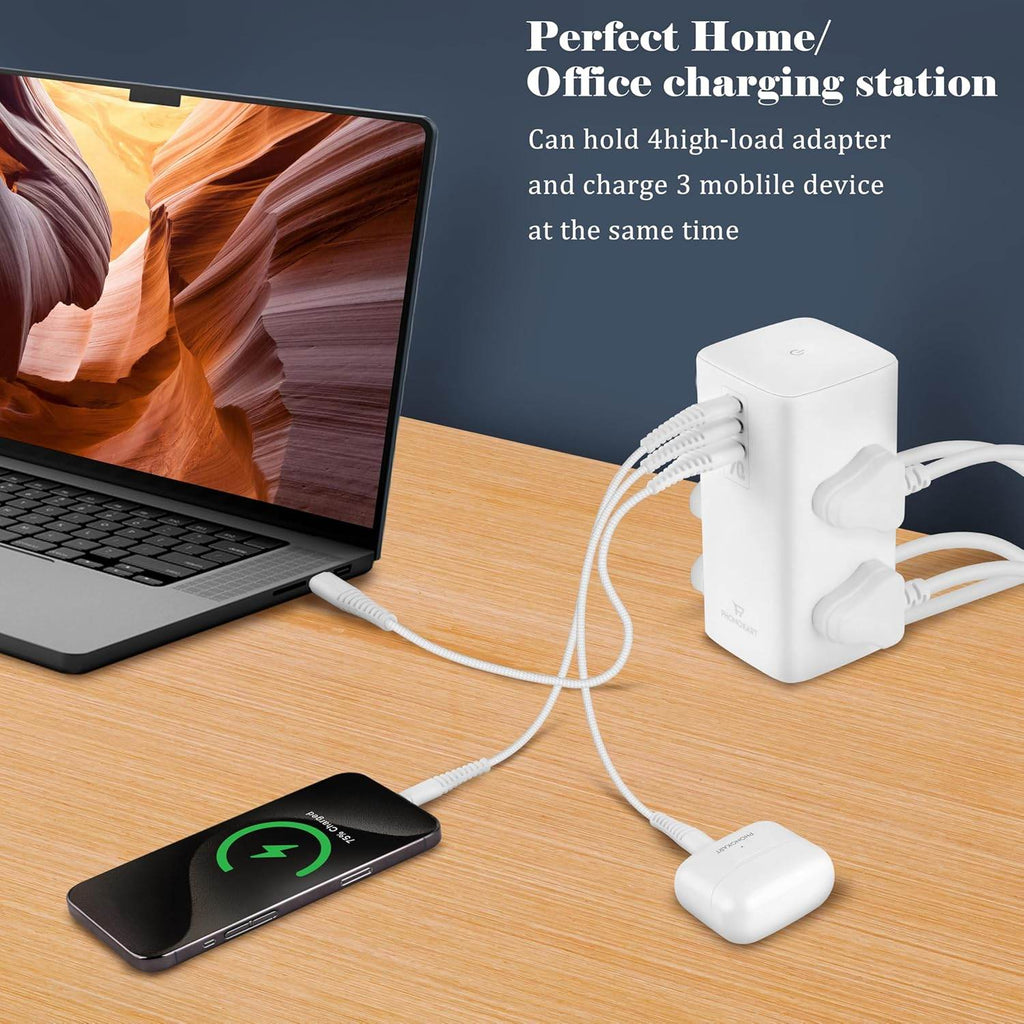 PHONOKART 70W 7 Port Power Strip, 2 USB C PD, 1 USB, 4 Sockets, 2500W Fast Charging Extension Cord - The Digital Hub