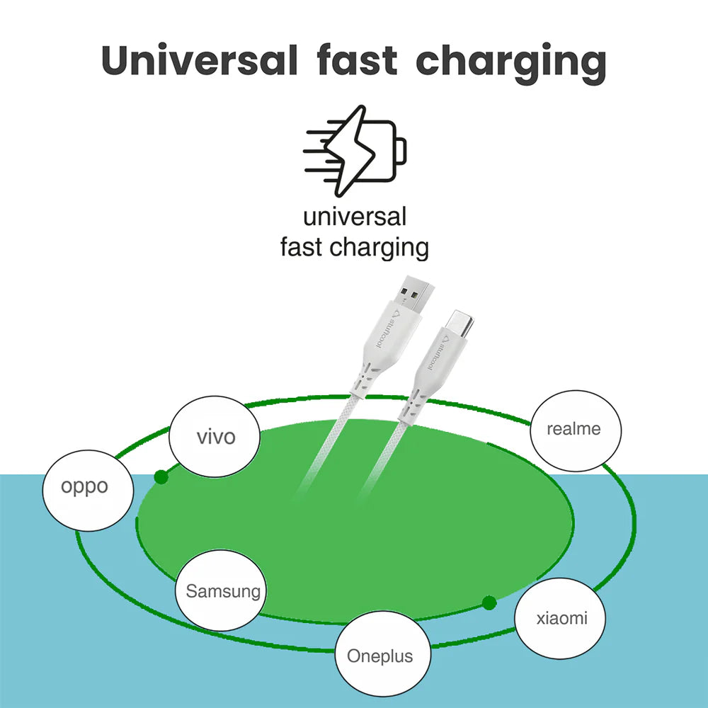 Stufcool Alto USB A to C 6.5A 1.2 Meter Cable fast charging Oppo, One plus,Vivo, Samsung, Huawei, Pixel, mi The Digital Hub