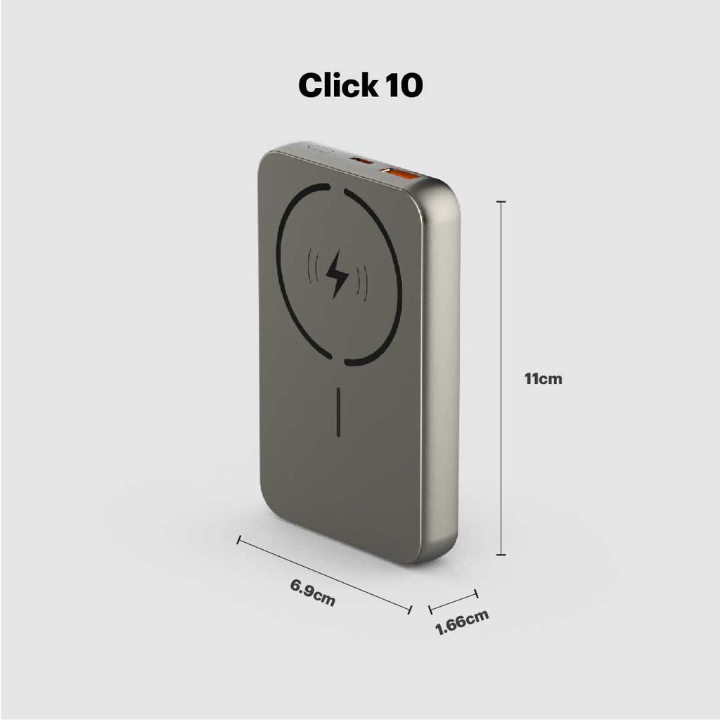 Click 10000mAh 15W Slim Magnetic Wireless Powerbank with Natural Titanium Finish for iPhone 12 and above The Digital Hub