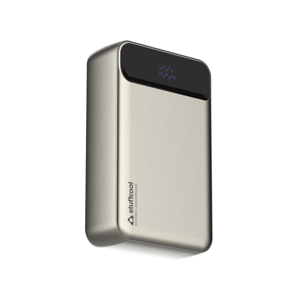 Click 20000mAh 15W Magnetic Wireless Powerbank with Natural Titanium Finish for iPhone The Digital Hub