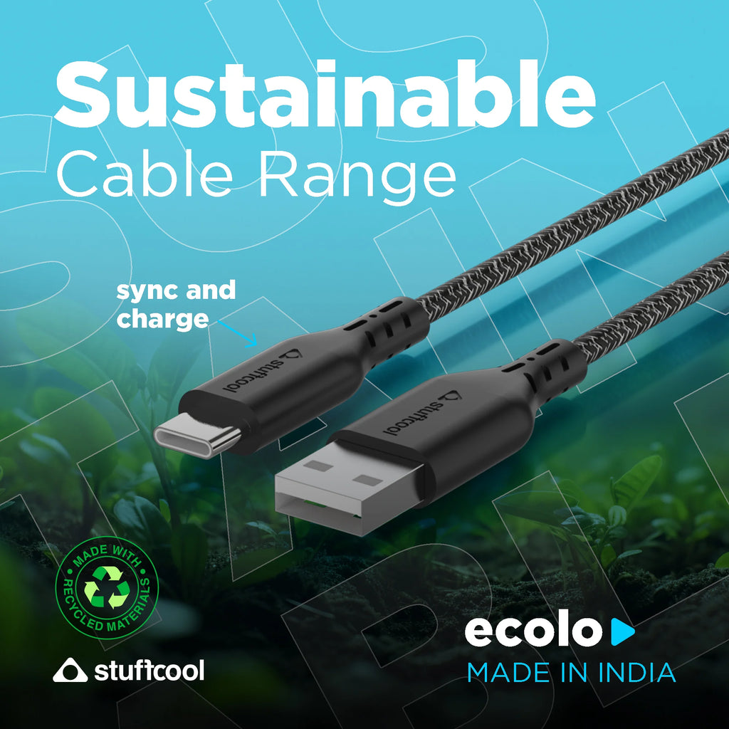 Stuffcool Ecolo Made From Recycled Plastic USB A to Type C PD Sync & Charge Cable The Digital Hub