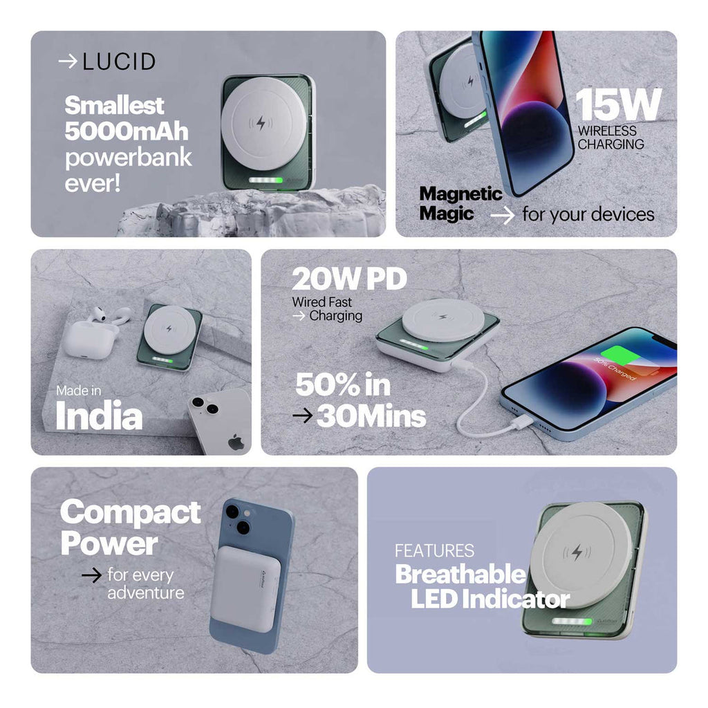 Lucid 15W magnetic wireless powerbank 5000mAh battery capacity for iPhone 16/15/14/13 and 12 The Digital Hub