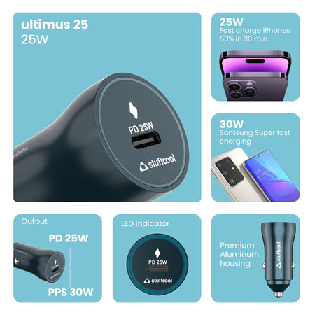 Stuffcool ultimus 25 Type-C port fast car charger The Digital Hub