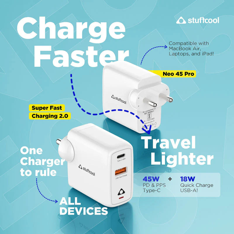 Stuffcool Neo 45 Pro Dual Port Super Fast Charging 2.0 Wall Charger The Digital Hub